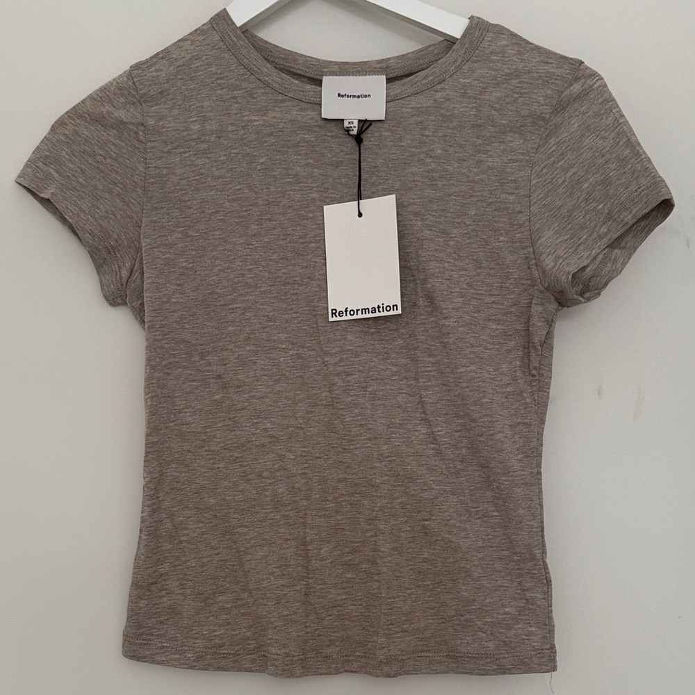 Reformation Short-Sleeve Crewneck Tee in Taupe Heather